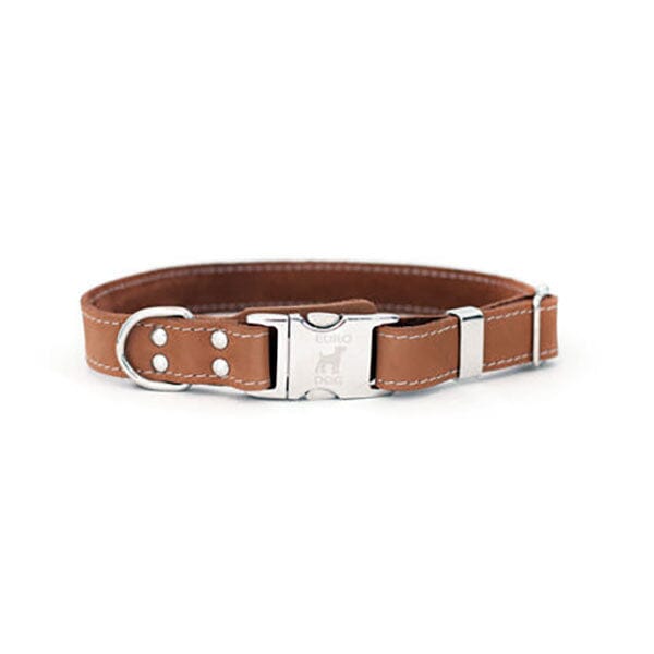 EURO DOG - Genuine Leather Modern Quick Release Dog Collar Euro Dog Small Brown 