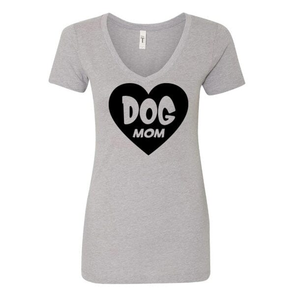 GSS - Dog Mom Heart Black T-Shirts Shirts & Tops German Shepherd Shop Next Level Woman's V-Neck Heather Gray S