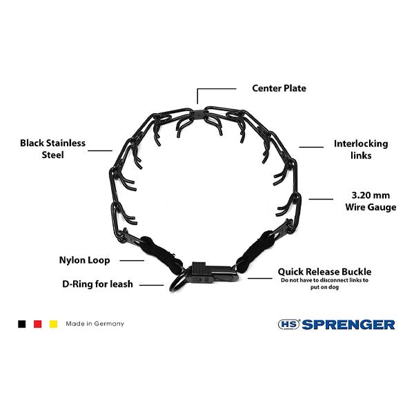 Herm Sprenger - ULTRA-PLUS Training Collar with Center-Plate and ClicLock - Black Stainless Steel Collar German Shepherd Shop 